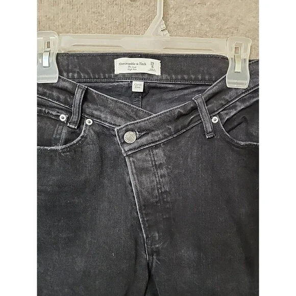 Abercrombie Fitch Dad Jeans Womens 29 8 Long Black Straight Tapered Curve Love - Picture 3 of 8